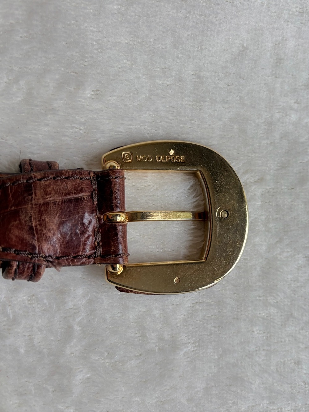 Genuine Croc-Embossed Brown Leather Belt - JPL - Picture 5 of 11